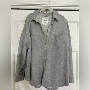 Aerie Light Gray Button Up Sweatshirt